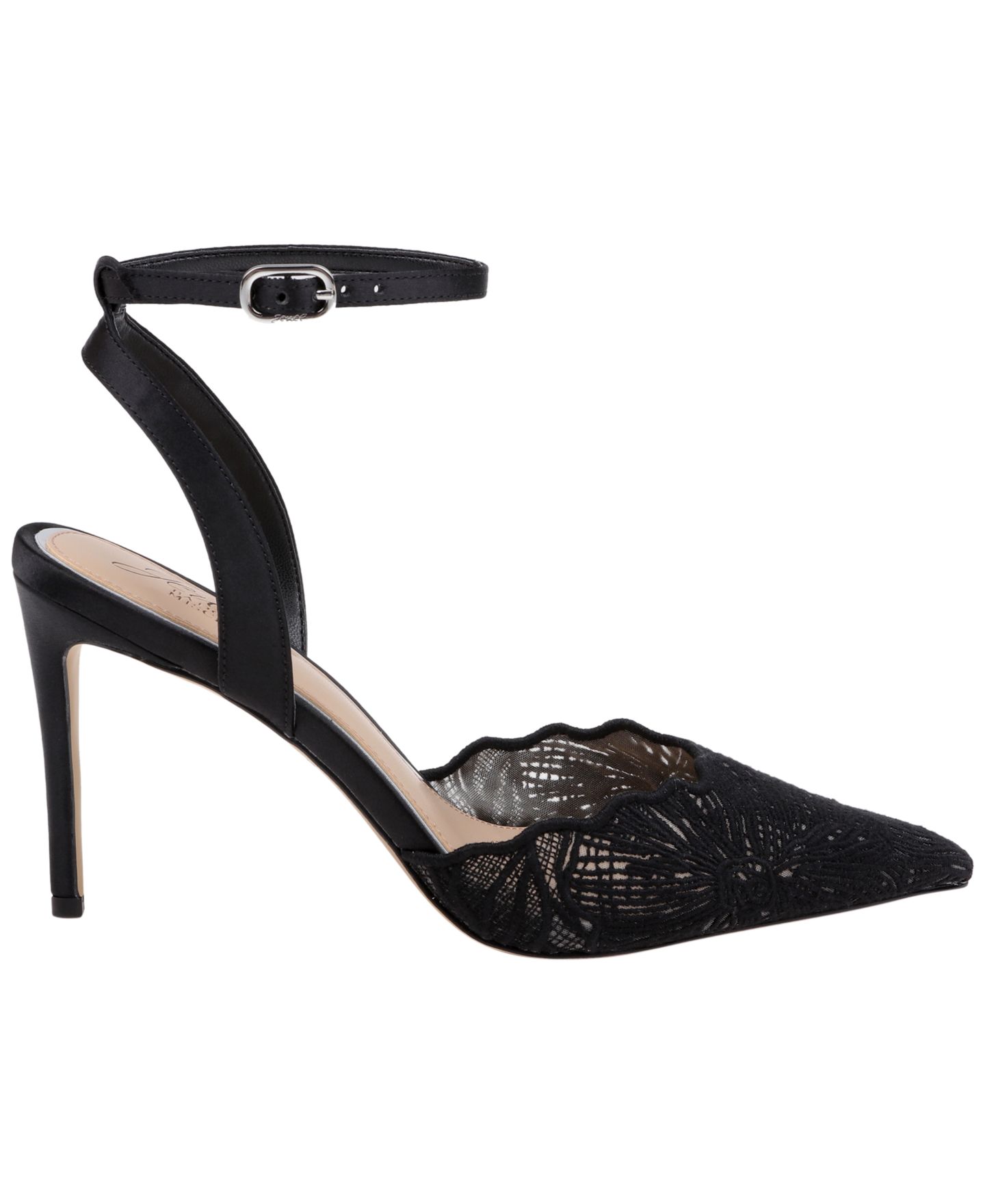 Женские туфли Jewel Badgley Mischka Zaima Pointed Toe Pumps, цвет: Чёрный атласный — фото 2