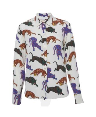 Women's Cat Print Silk Long Sleeve Shirt