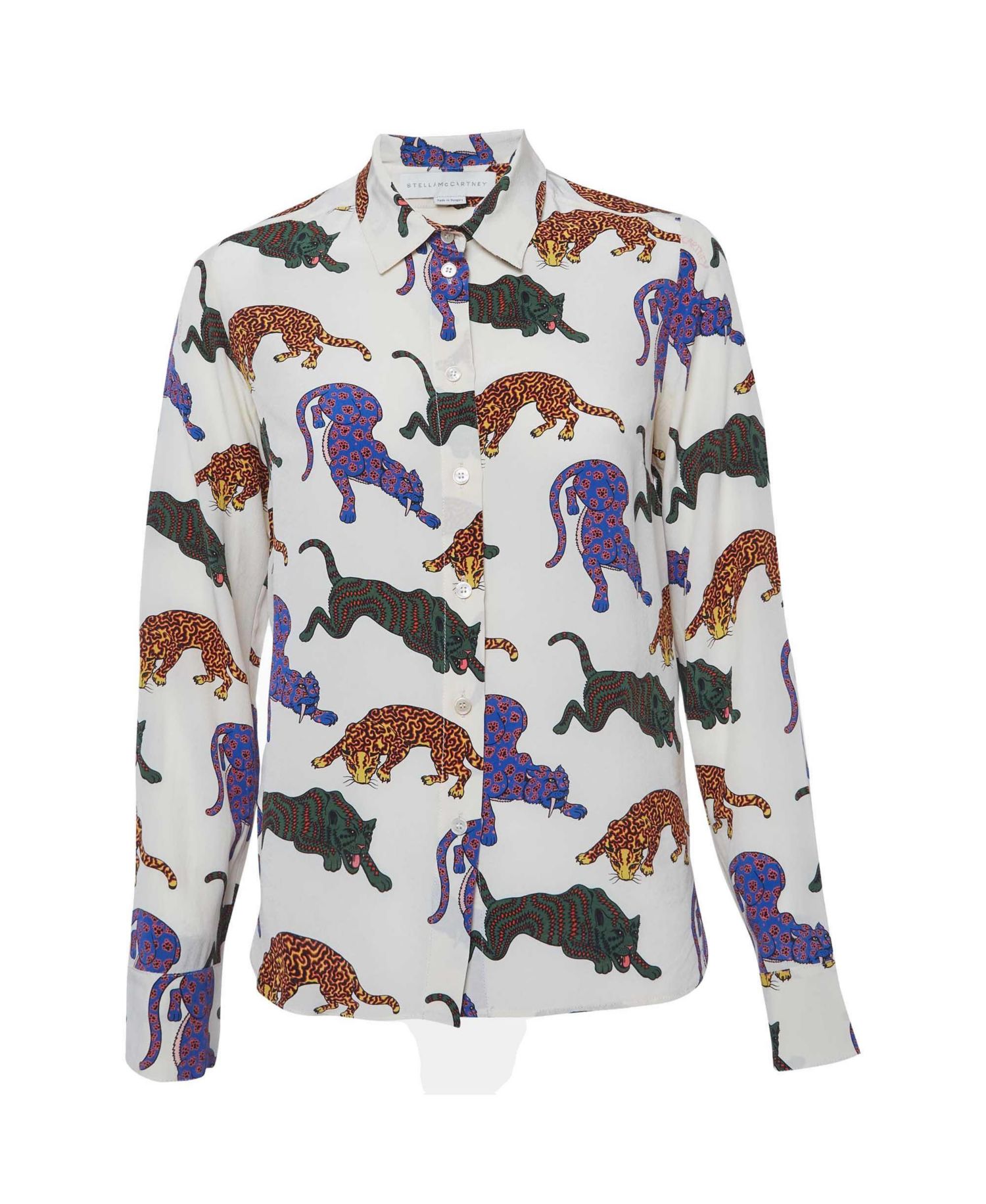 Women's Cat Print Silk Long Sleeve Shirt