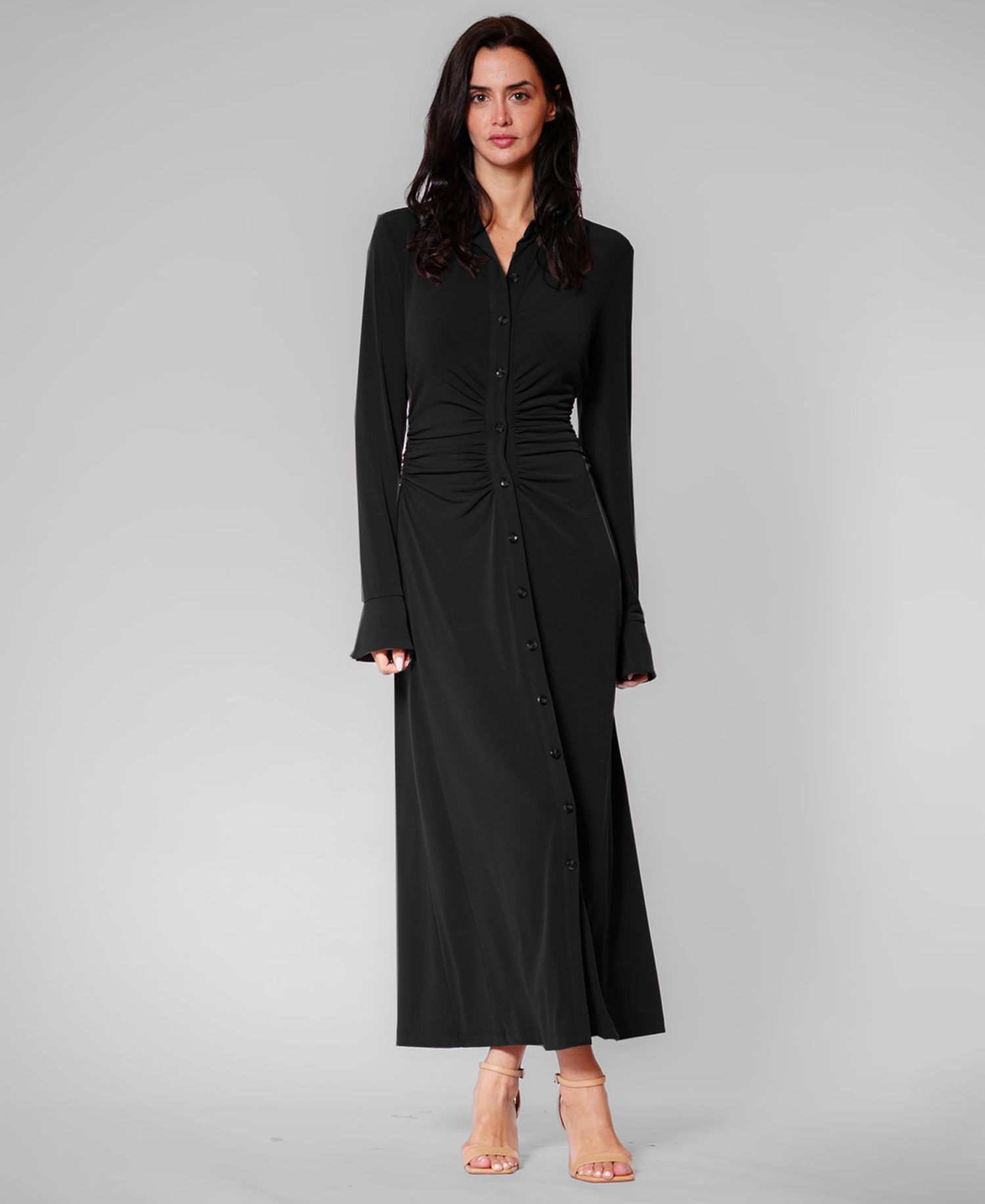Women's Long-Sleeve Collared Midi Dress