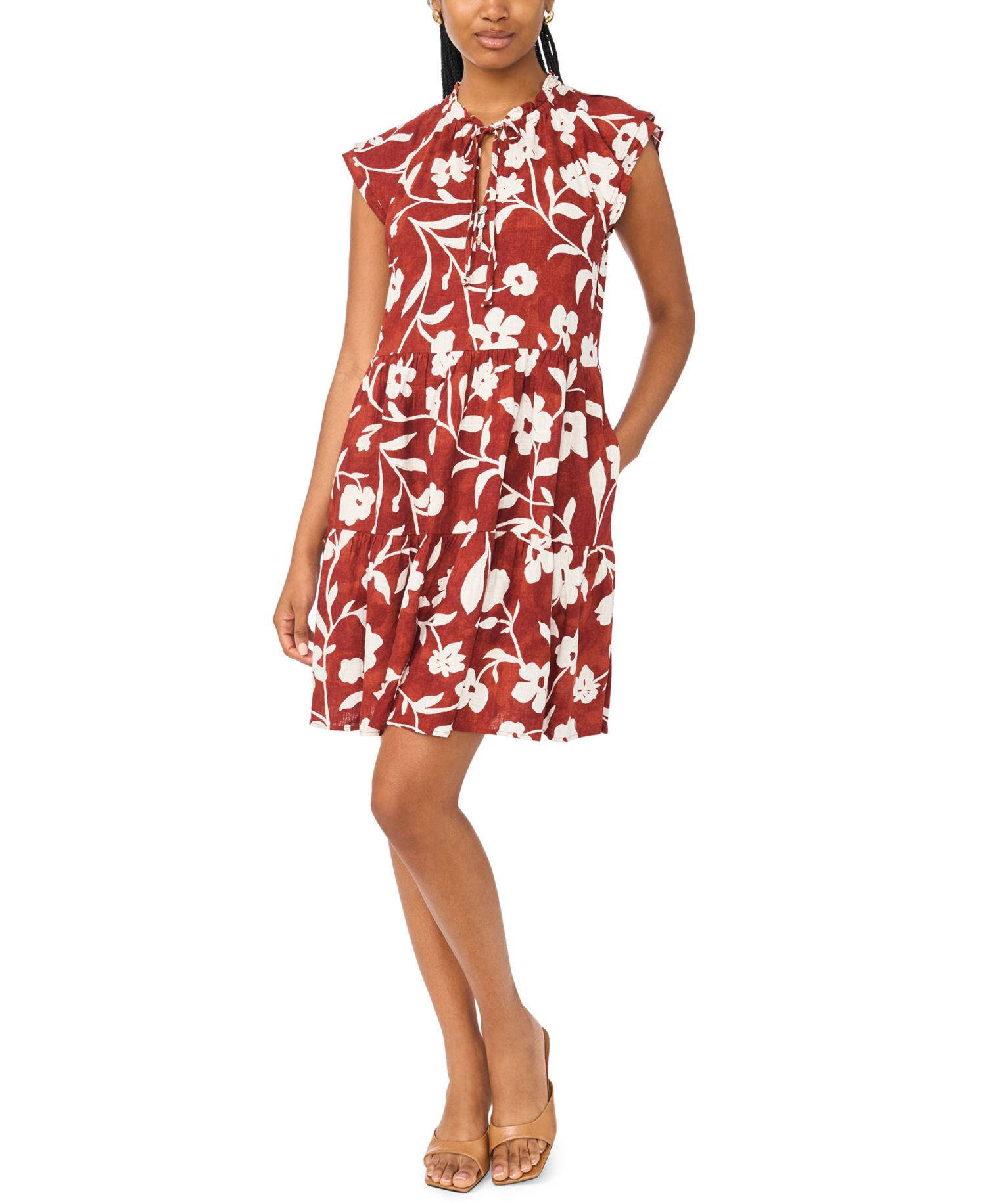 Women’s Floral Linen Blend Tiered Dress
