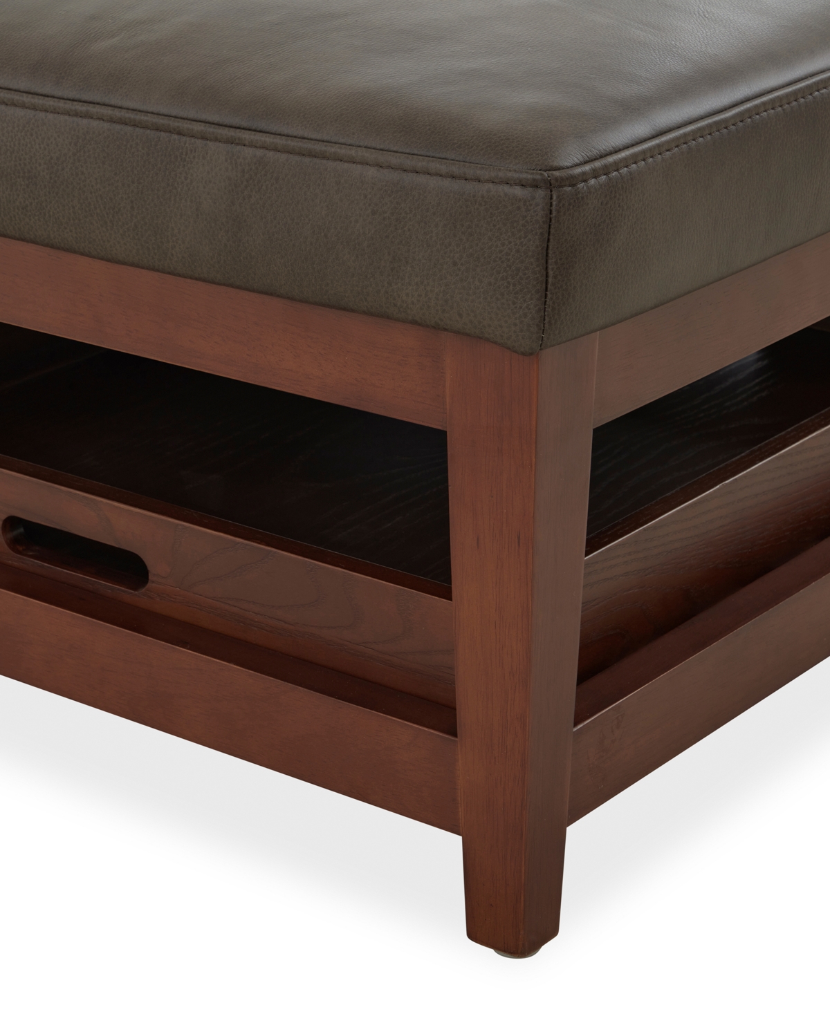 Jacey 17" Leather Square Wood Tray Ottoman