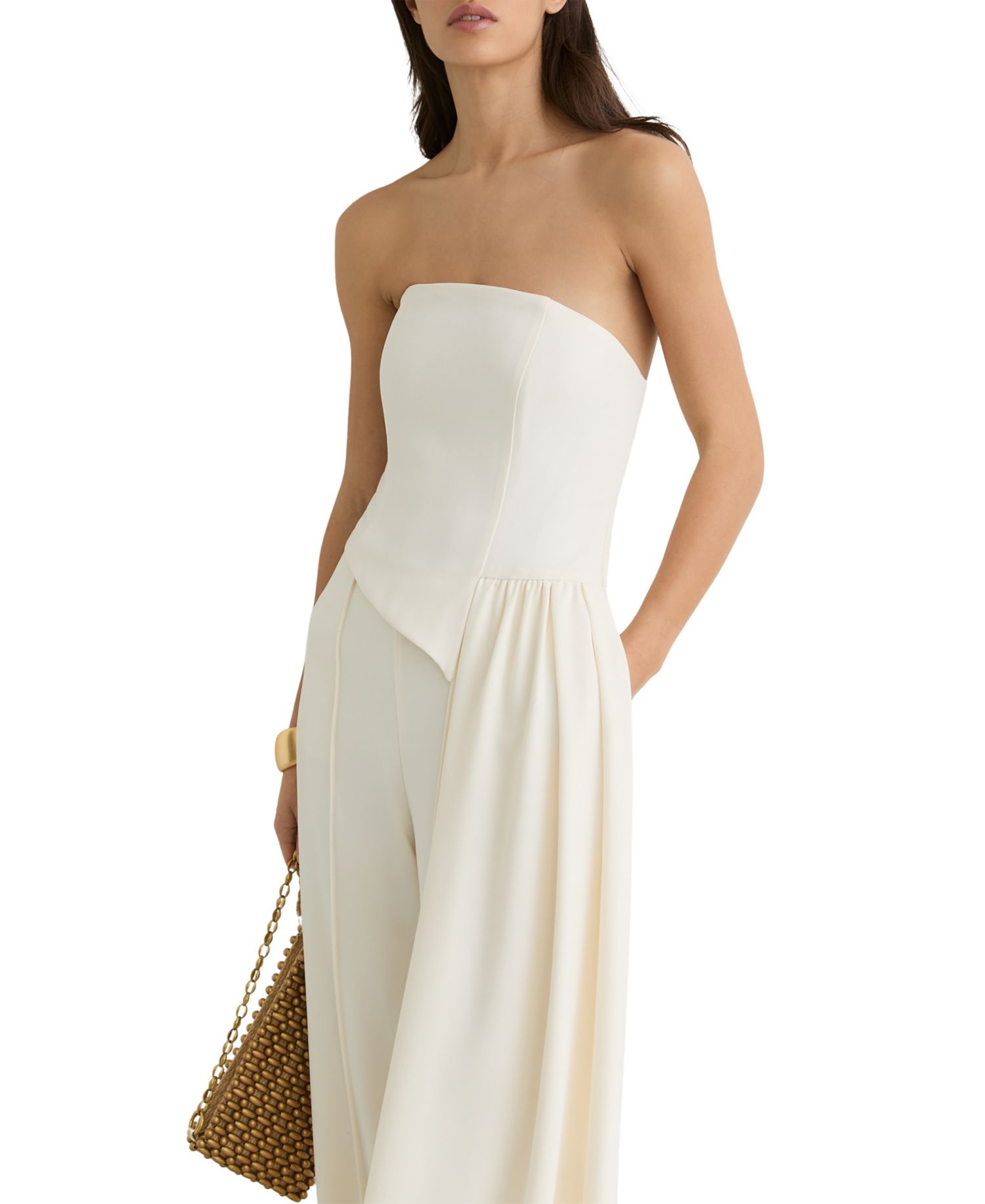 Women's Strapless Drape Wide-Leg Jumpsuit