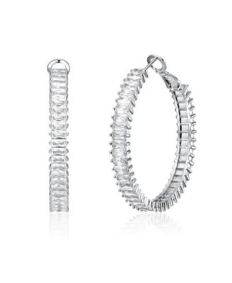 Elegant Emerald-Cut CZ Snap Hinge Hoop Statement Earrings