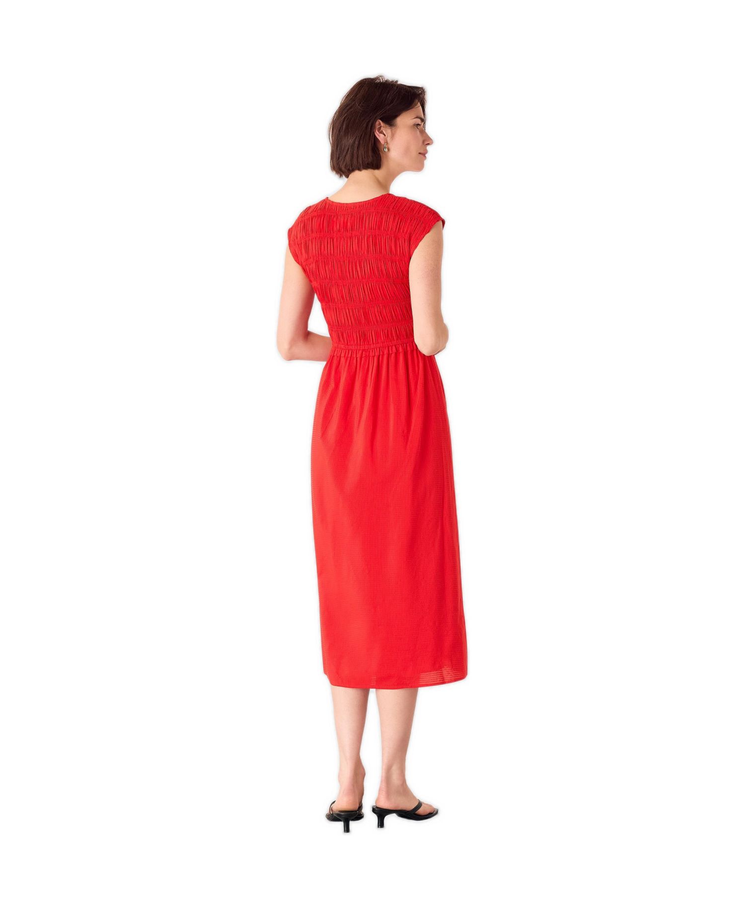 Women's Shirred Bodice V-Neck Midi Dress