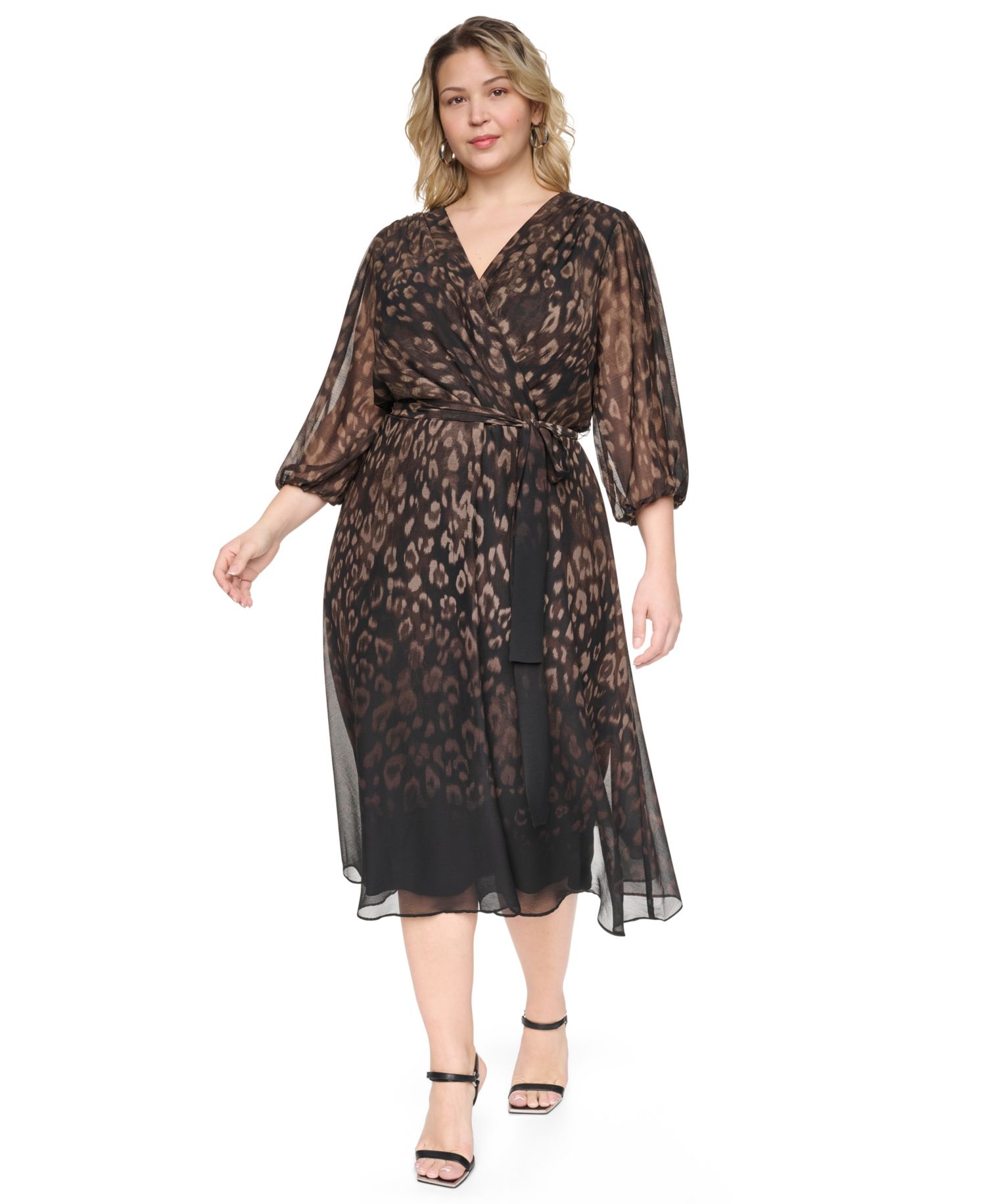 Plus Size Printed V-Neck Midi Dress