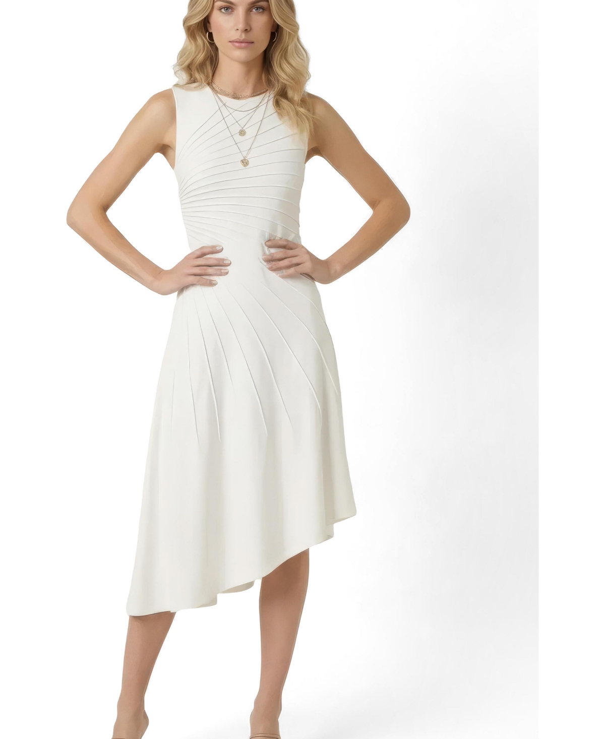 Modenaire Women's Sleeveless Asymmetrical-Hem Midi Dress