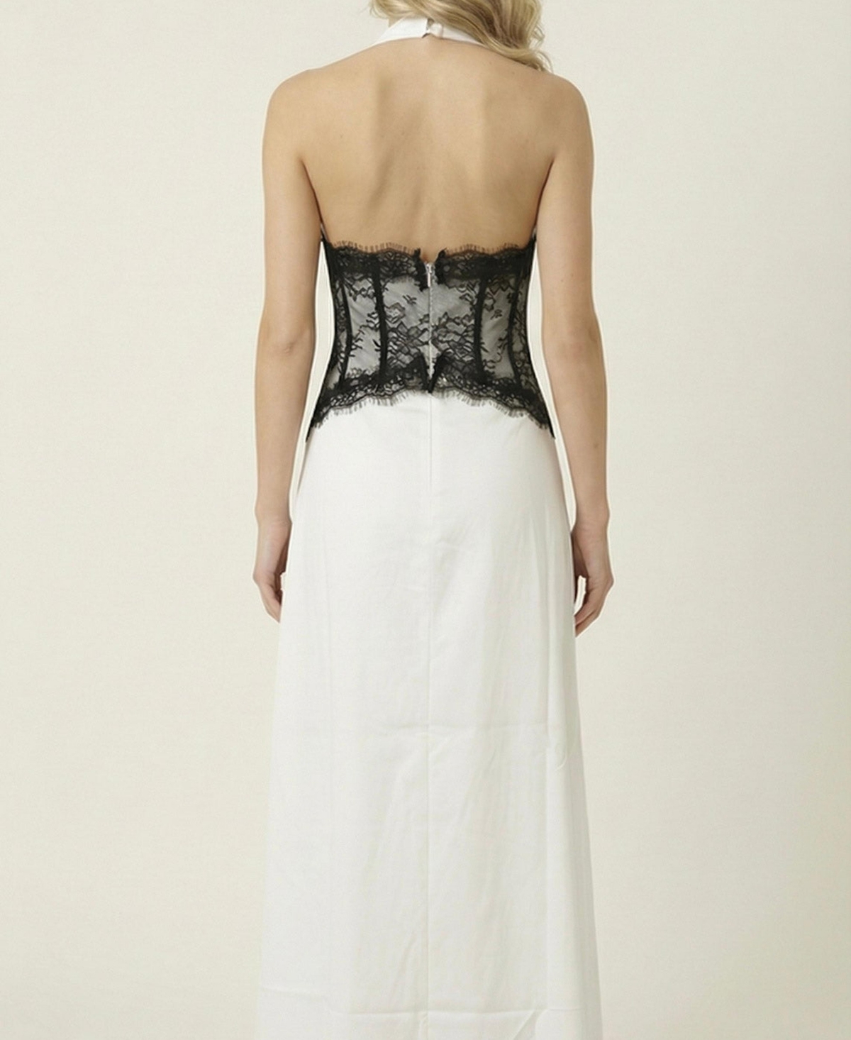Modenaire Women's Halter Lace Corset-Waist Maxi Dress