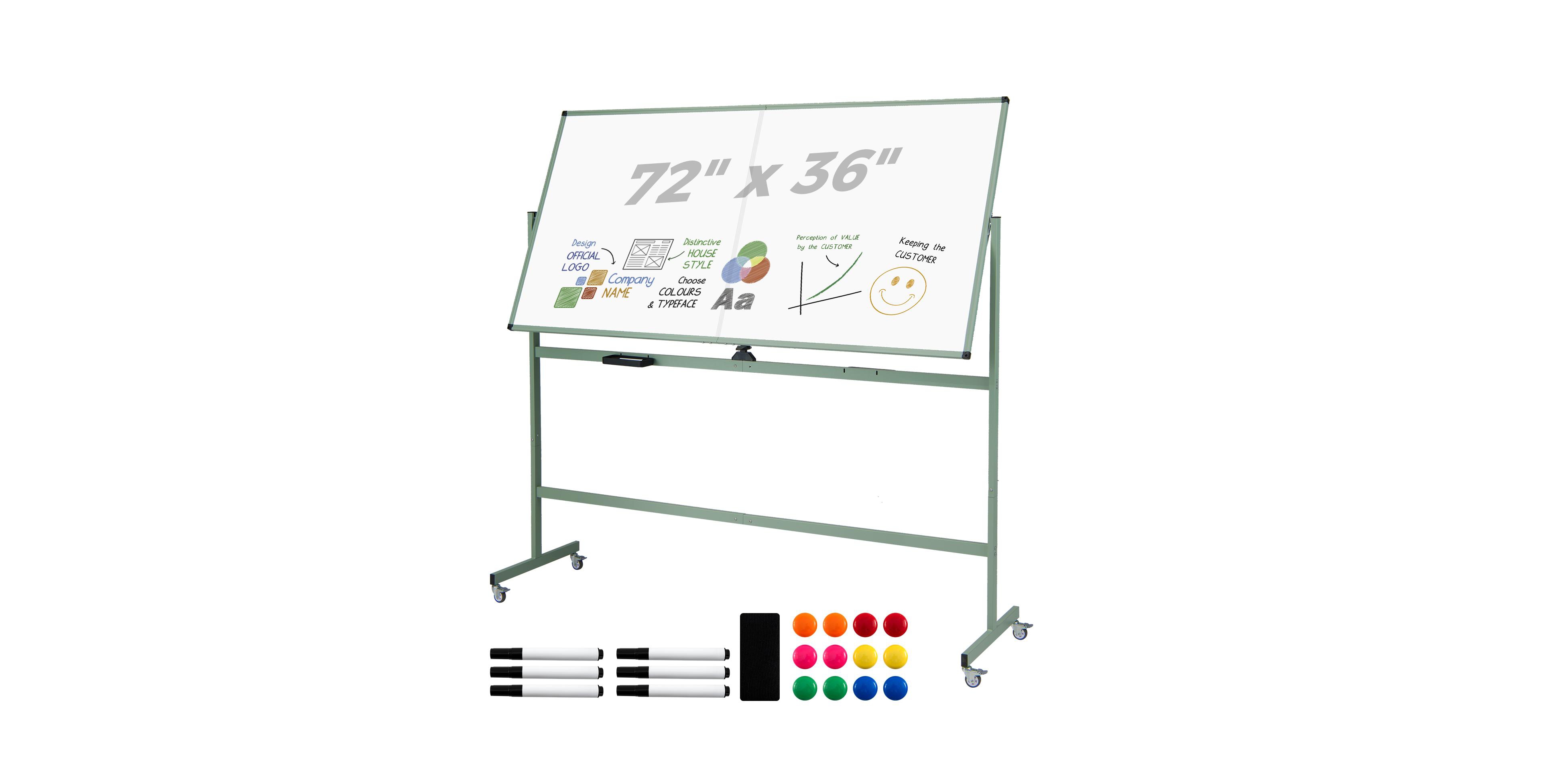 Sugift Rolling Double-Sided Magnetic Whiteboard on Wheels with Stand and Aluminum Alloy Frame