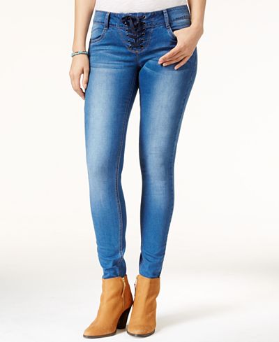 Rampage Juniors' Chloe Curvy Lace-Up Super Skinny Jeans