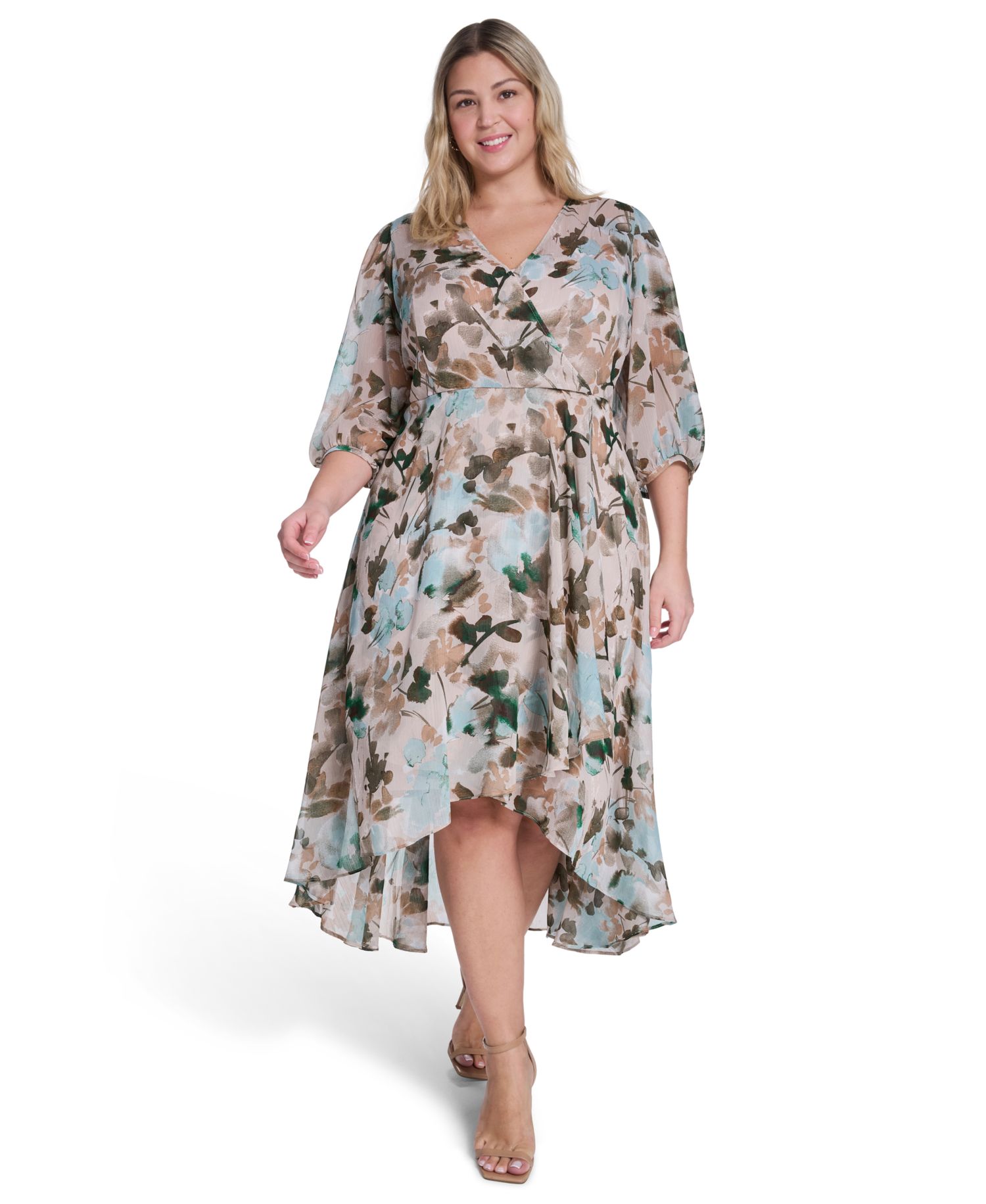 Plus Size Surplice V-Neck Midi Dress