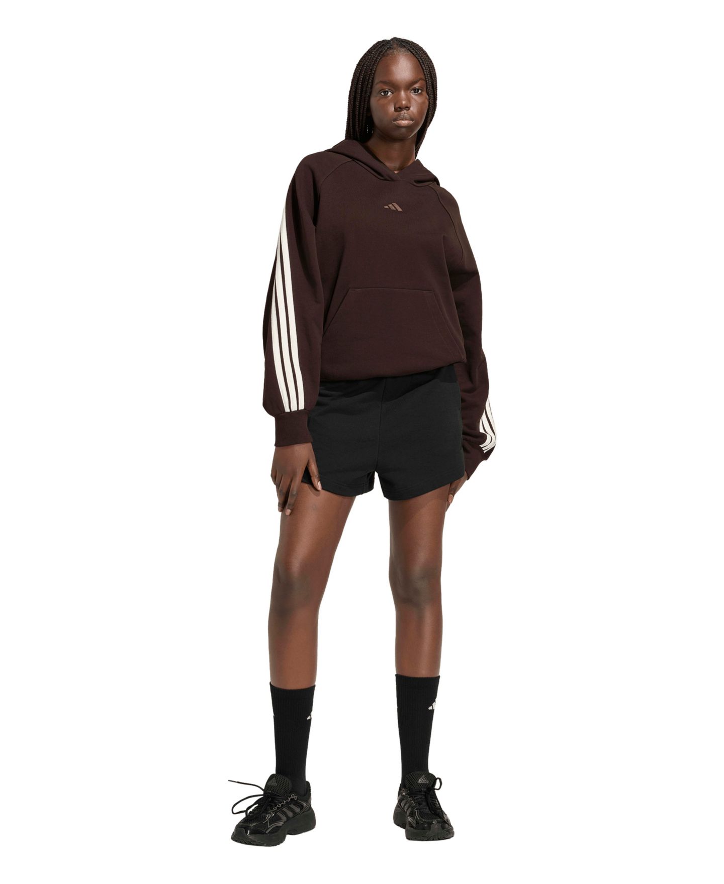 Женское худи adidas 3-Stripes Pull-On, цвет: Кофейный / Белый — фото 2