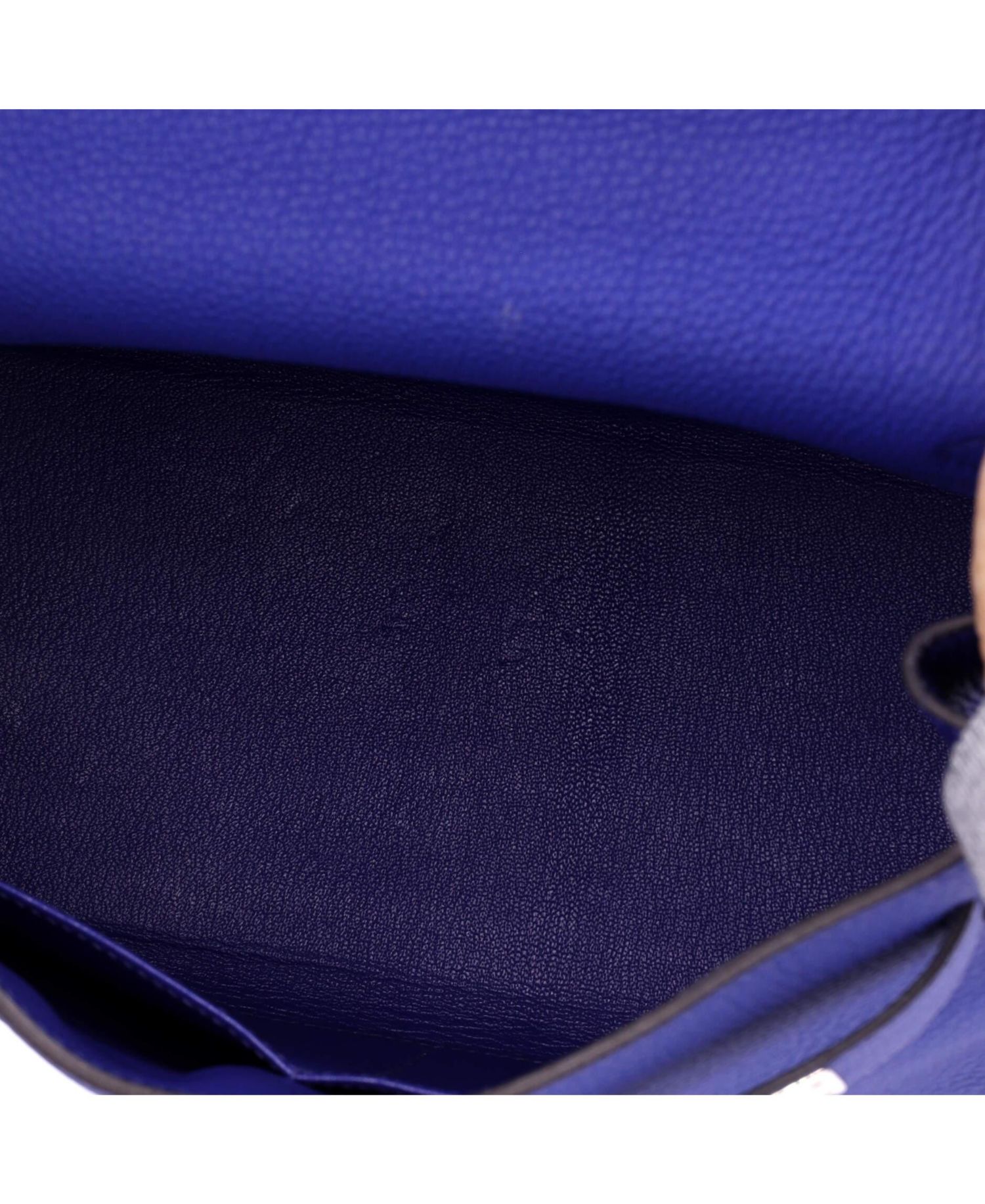 Kelly 28 Handbag Blue Togo with Palladium Hardware