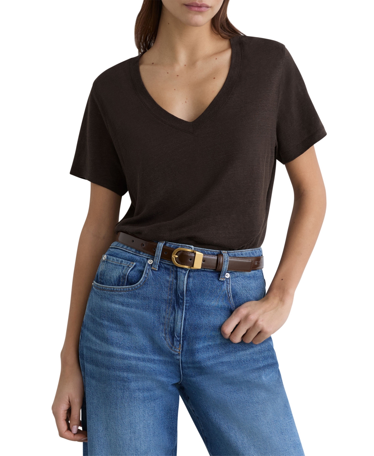 Reiss Women's Lola Linen V-Neck T-Shirt