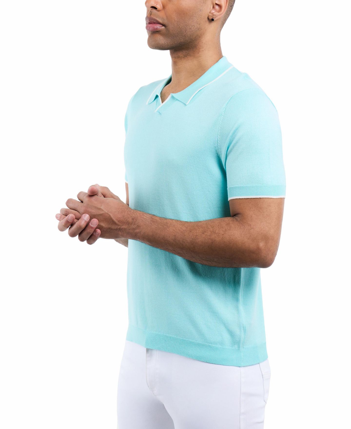 Мужские рубашки XRAY Johnny Collar Sweater Polo, цвет: Аквамариновый — фото 3