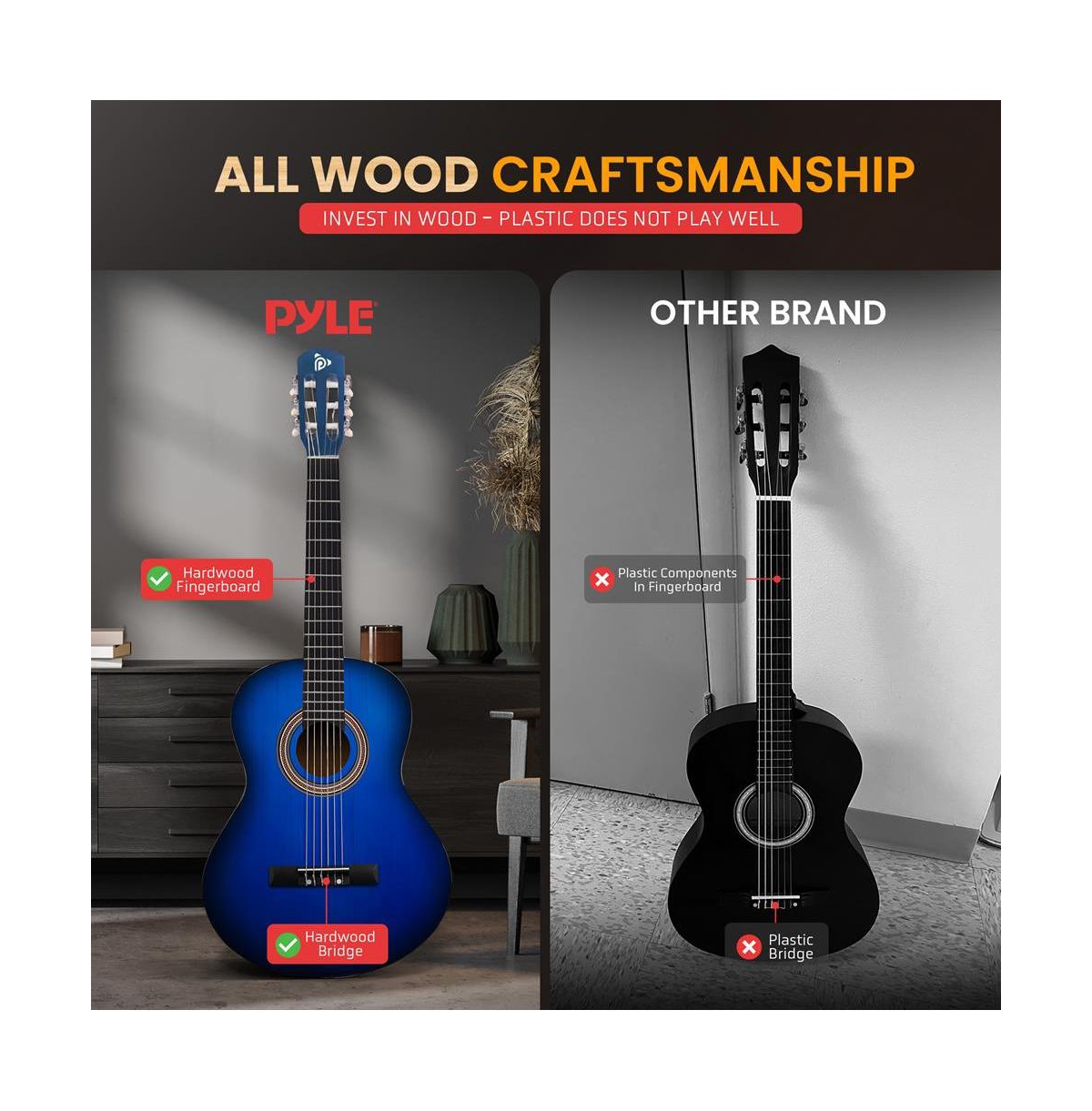 Pyle 39" 6-String Classical Acoustic Guitar for Beginners & Adults with Accessory Kit