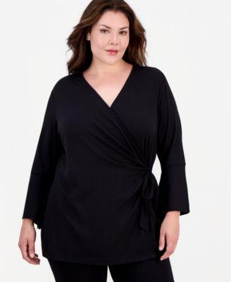 Plus Size Surplice-Neck Long-Sleeve Top