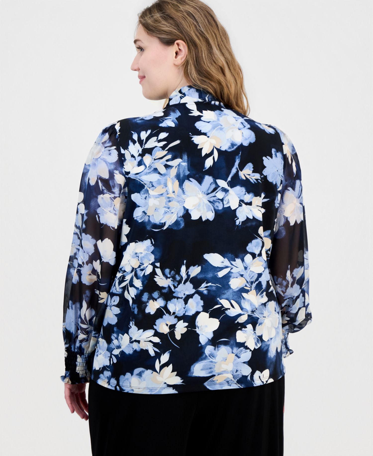 Plus Size Printed Mixed-Media Top