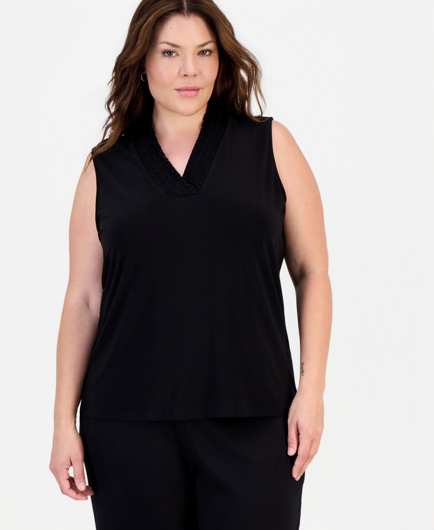 Plus Size Smocked V-Neck Sleeveless Top