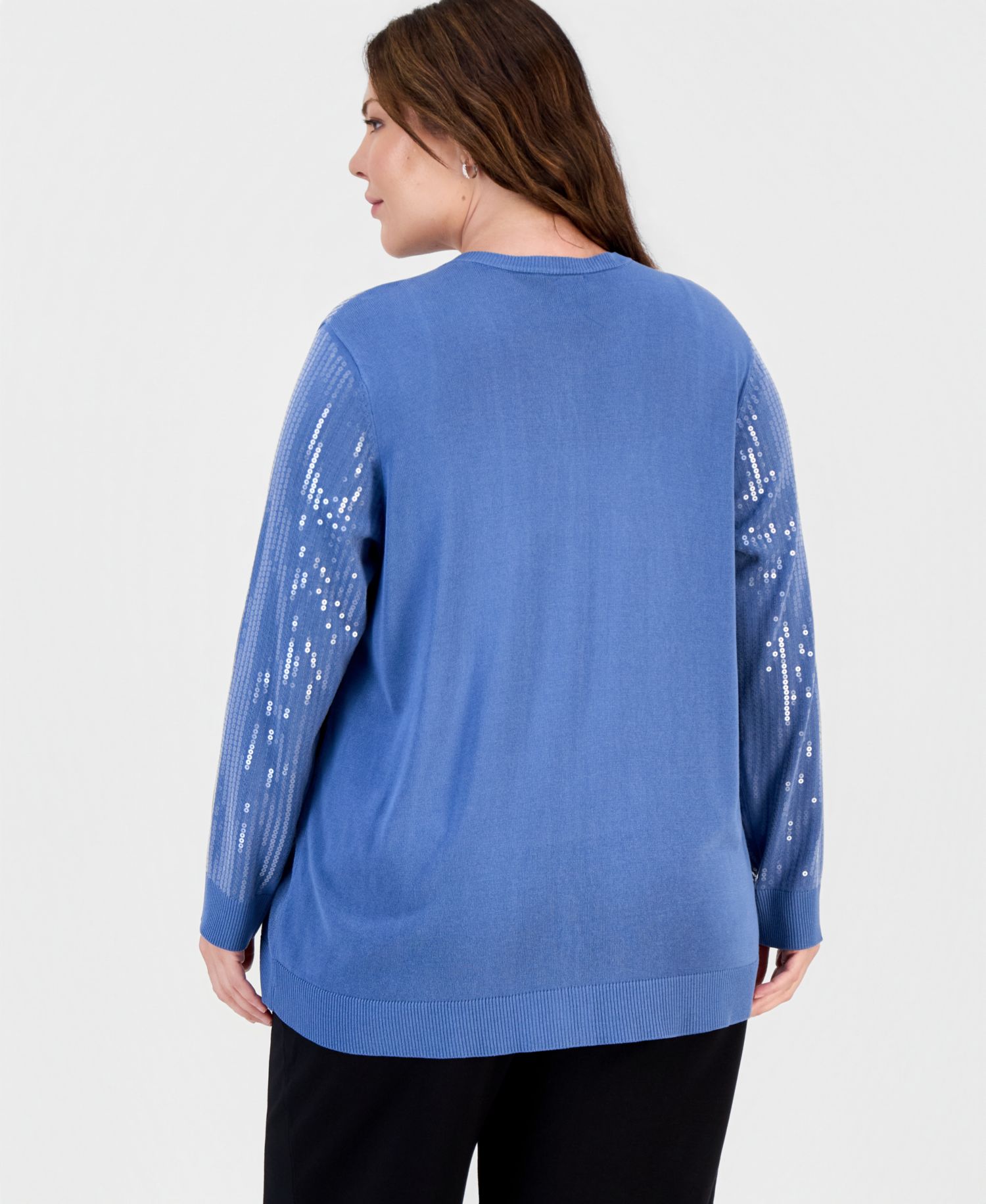 Plus Size Sequin-Front Crewneck Cardigan