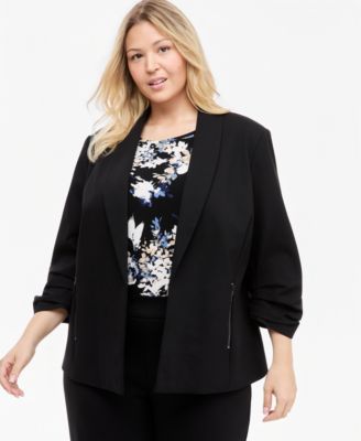 Plus Size 3/4-Sleeve Open Front Jacket