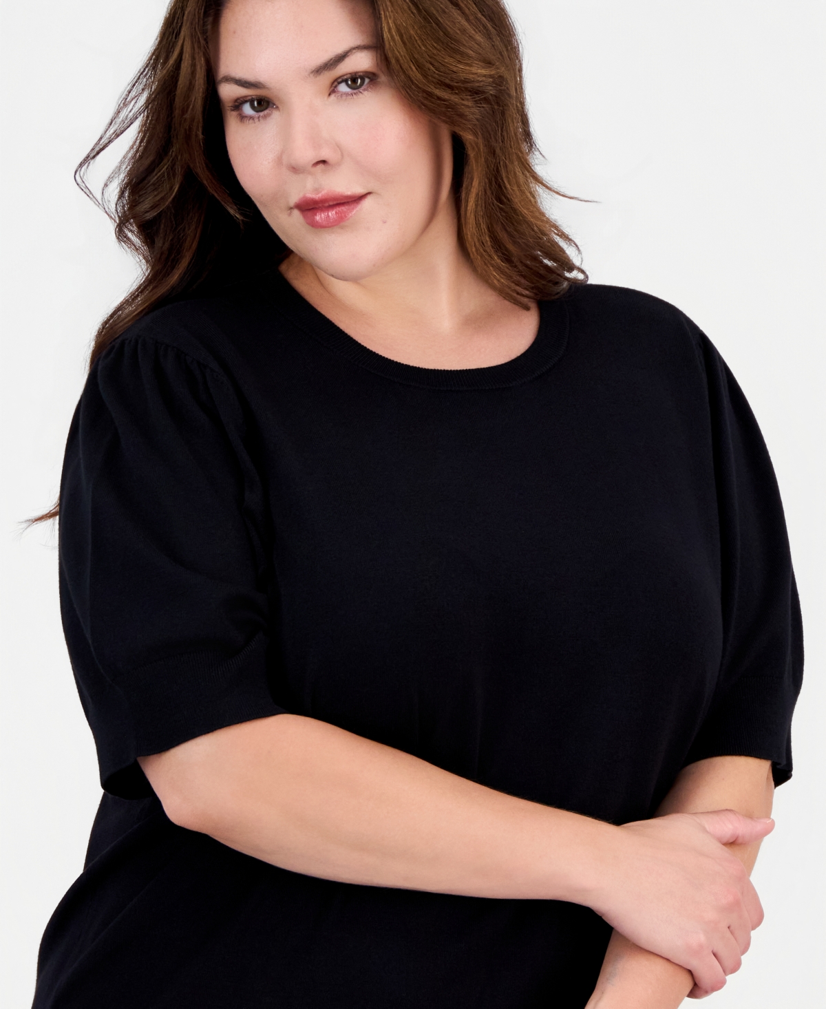 Anne Klein Essentials Plus Puffed-Sleeve Crewneck Sweater