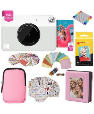 Printomatic Instant Camera Gift Bundle with Pink Case, 20 Zink Sheets, Album and More
