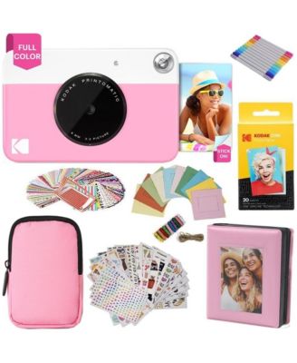 Printomatic Instant Camera Gift Bundle with Pink Case, 20 Zink Sheets, Album and More