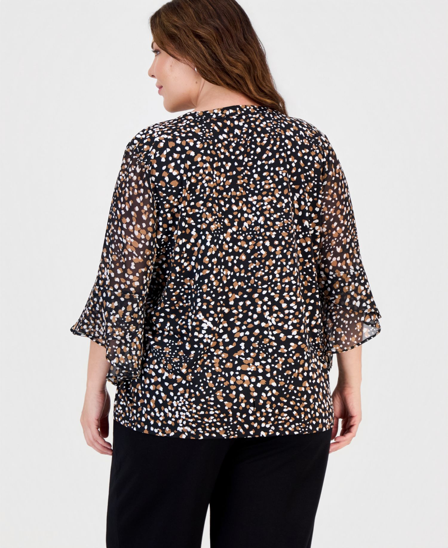 Plus Size Ruffle-Cuff V-Neck Top