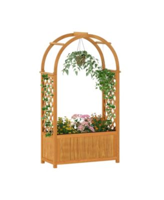 Wooden Raised Garden Bed with Lattice Trellis and Arched Roof-Orange