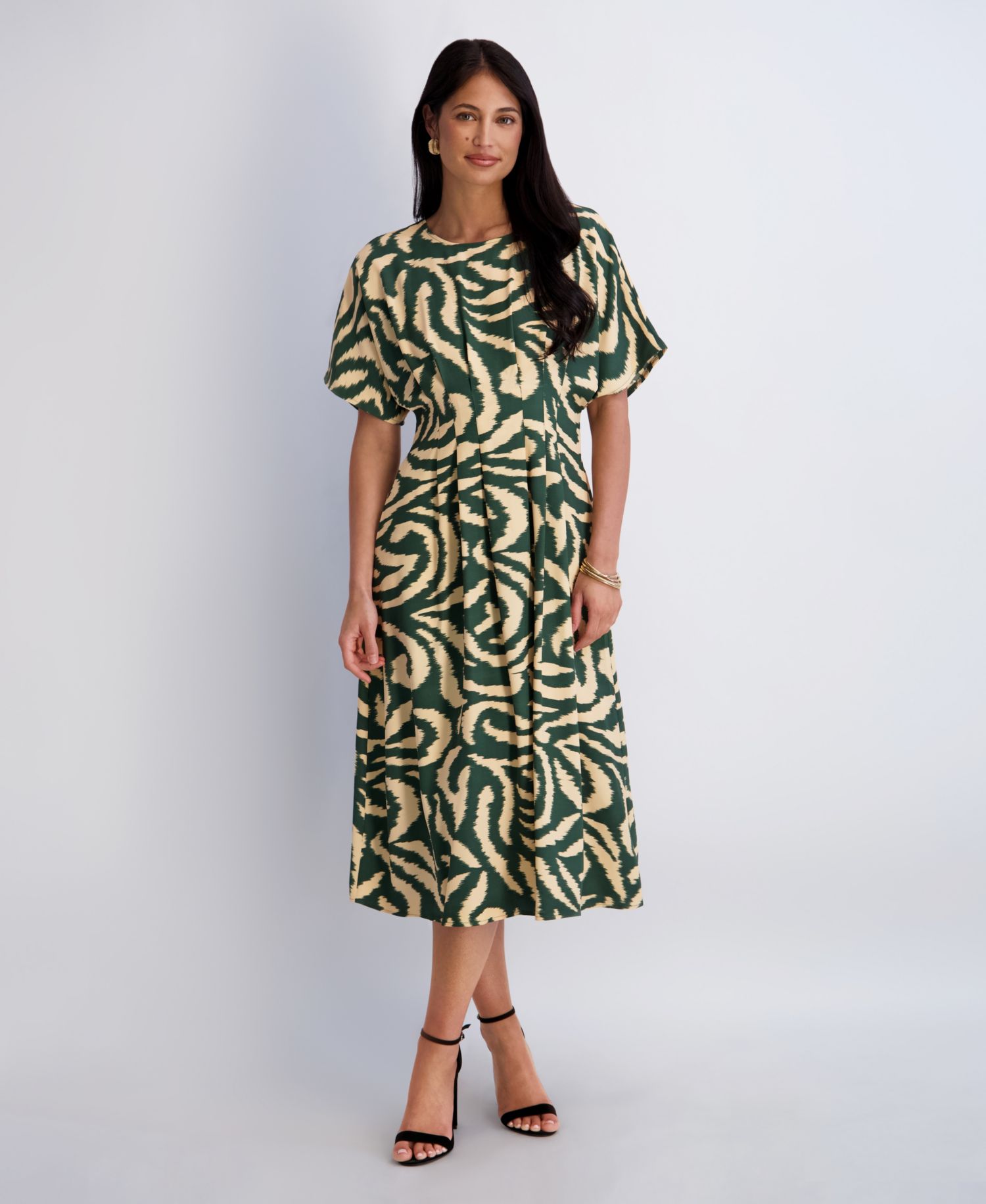 Women's Printed Crewneck Midi Dress