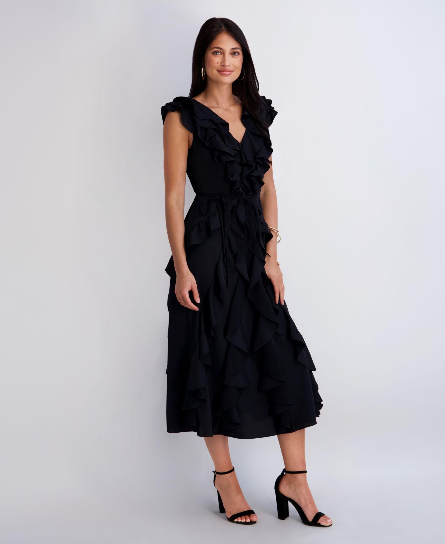 Women's Silky Woven Ruffle Midi Dress