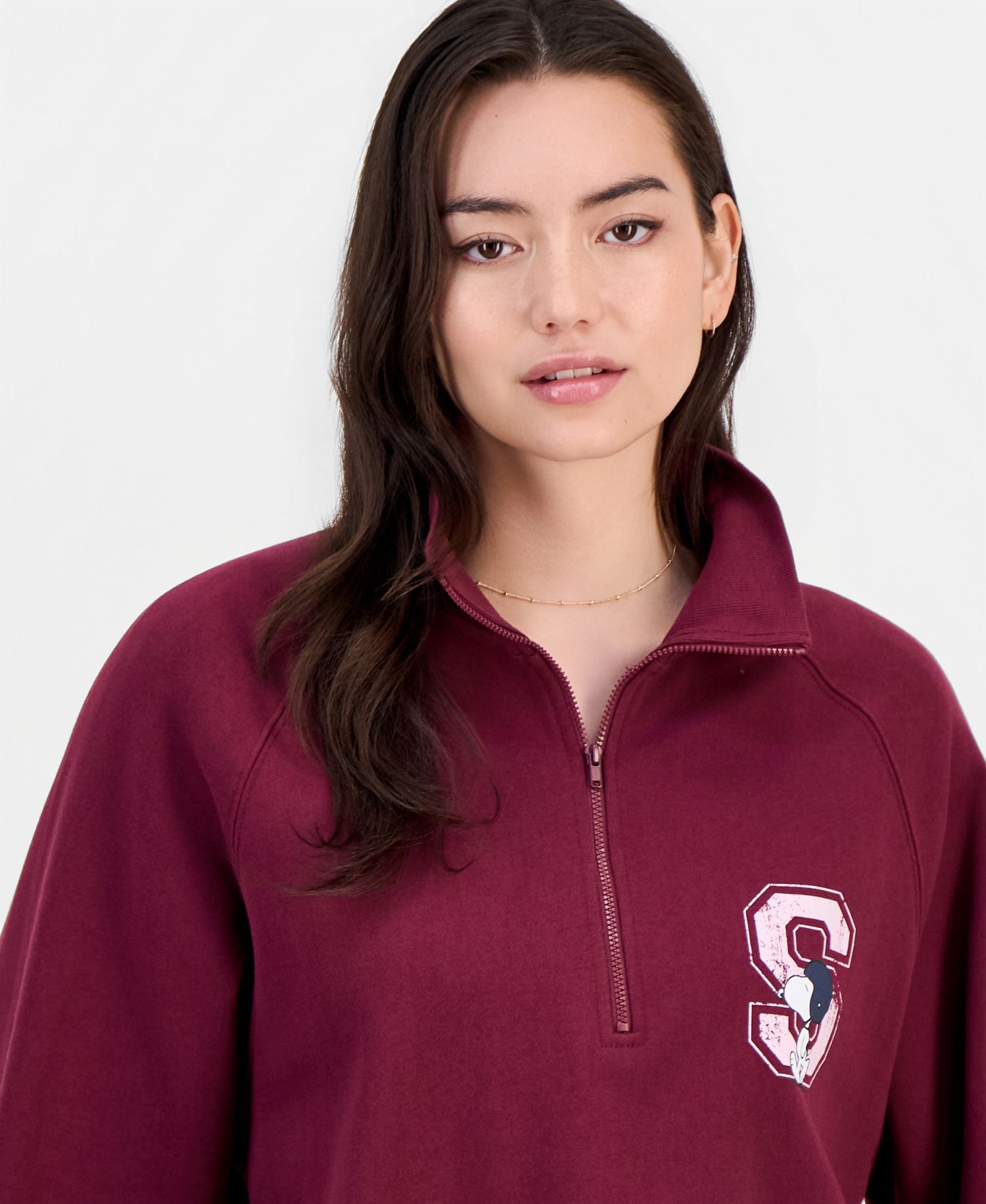 Juniors' Snoopy Quarter-Zip Fleece Sweatshirt