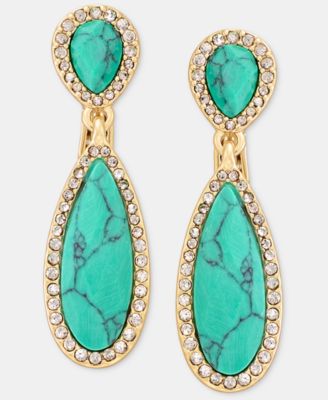 Pav&eacute; & Stone Clip-On Drop Earrings 