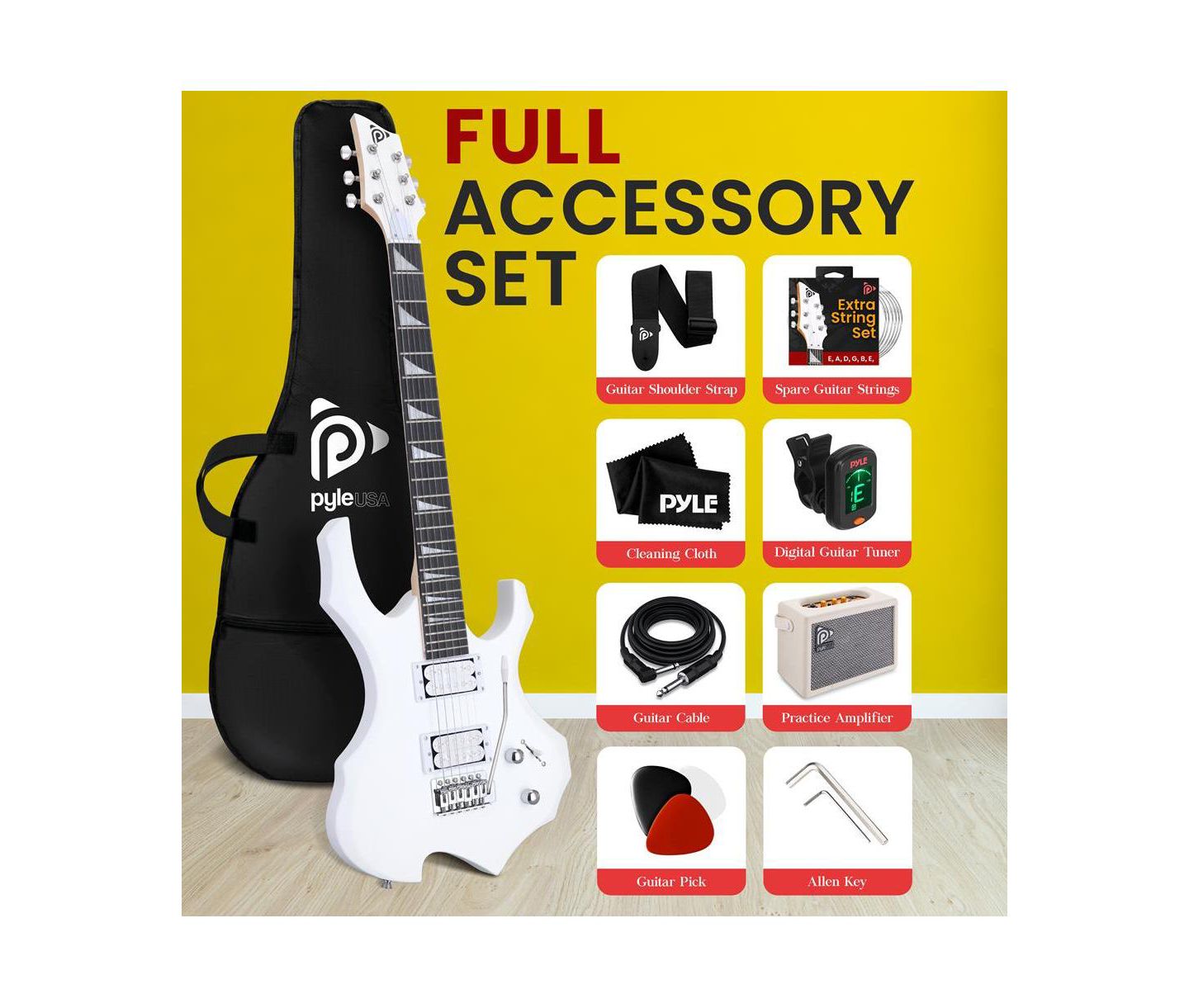 Детские игрушки Pyle 6-String Electric Guitar Kit - Includes Amplifier, Digital Tuner, and Accessories — фото 6