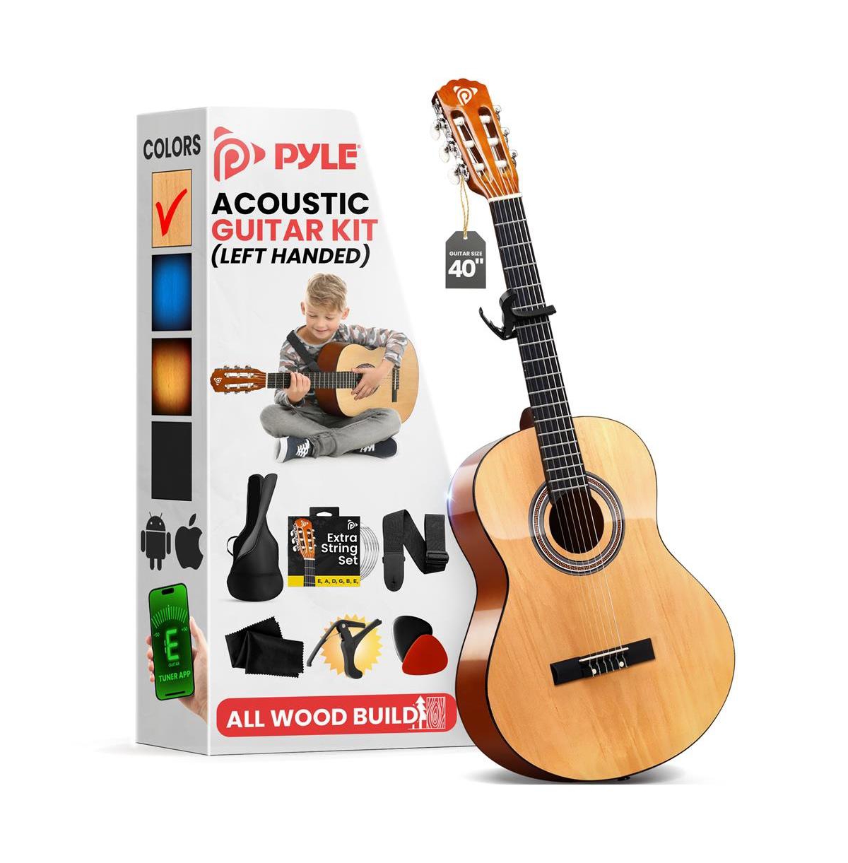Pyle 39" 6-String Left-Hand Classical Acoustic Guitar for Beginners & Adults with Accessory Kit