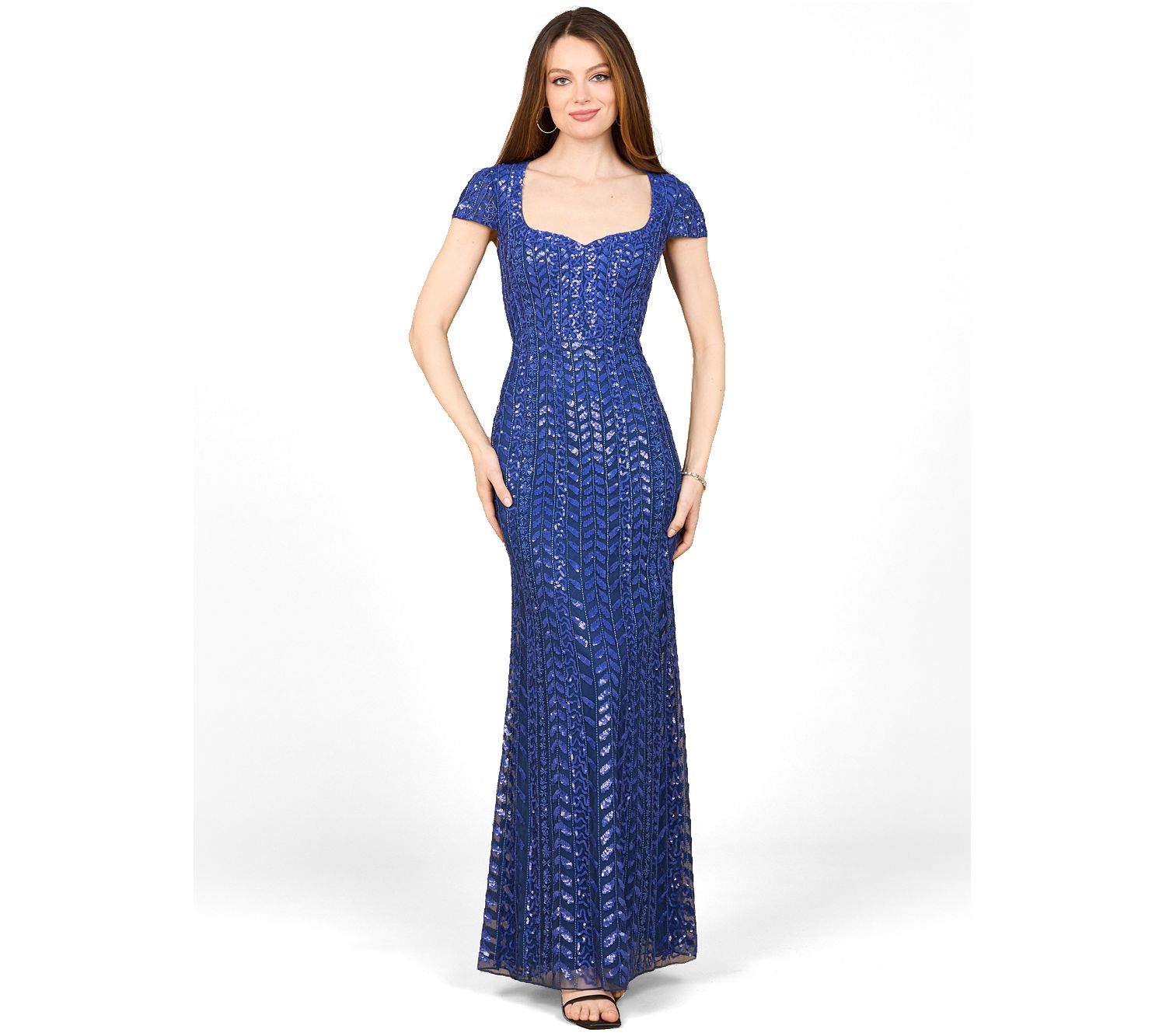 Women's Beaded Gown with Glamourous Cap Sleeves
