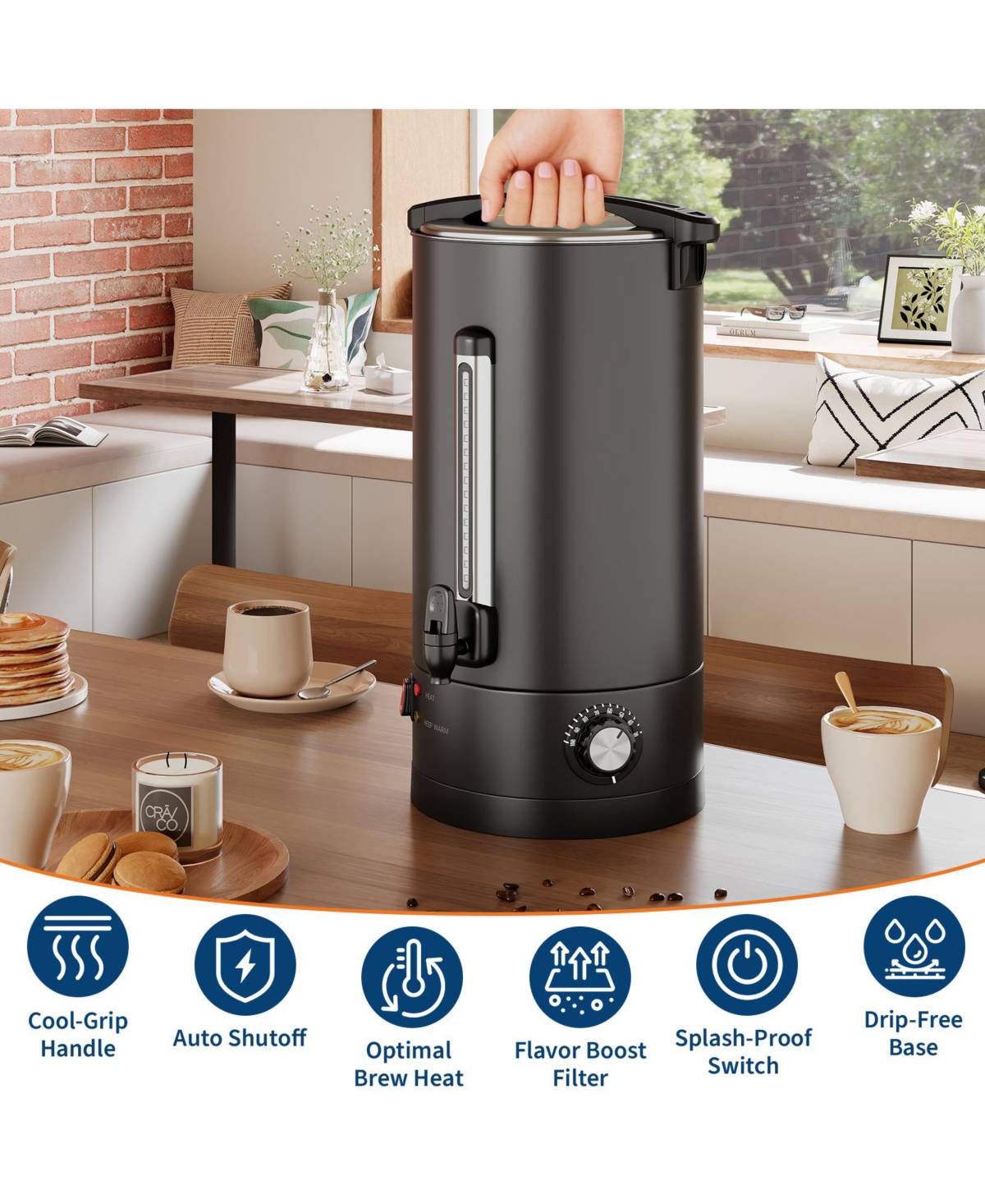 gaomon 14L Double Wall Commerical Coffee Urn, Hot Coffee Dispenser, Black for Wedding, Buffet, Catering, Events, Outdoor Bar