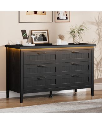 LED Dresser with Power Outlet, Drawers, Engineered Wood Storage Chest for Bedroom, Nursery, Entryway, Hallway