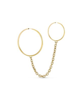 Simple Solid 10K Yellow Gold 2 Hole Piercing Chain Endless Mini Hoop Earlobe Cartilage Earring 11MM Snug Fitting