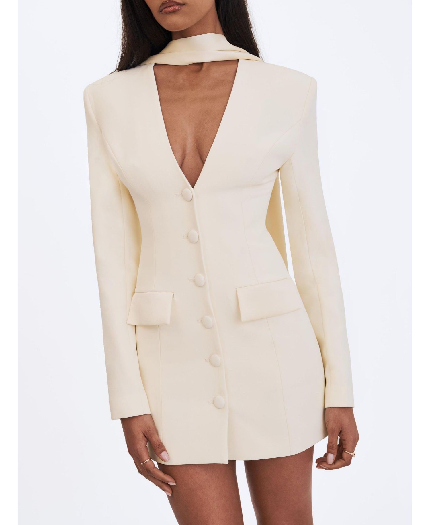 Women's Jeannie Cream Blazer Mini Dress with Scarf