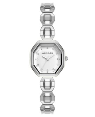 Women's Quartz Octagonal Crystal Accented Dial Silver-Tone Stainless Steel Expansion Band Watch 24mm