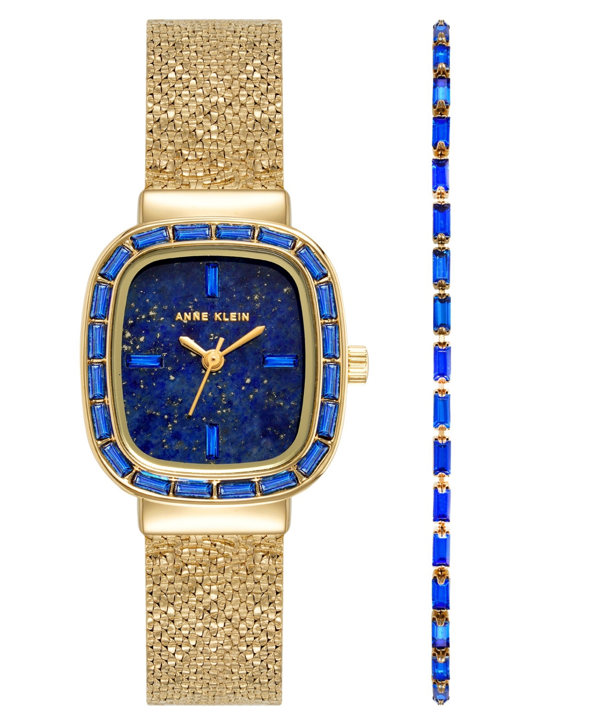 Anne Klein Women's Quartz Blue Lapis Dial Barrel-shaped Gold-tone Stainless Steel Mesh Watch Set 22.6mm