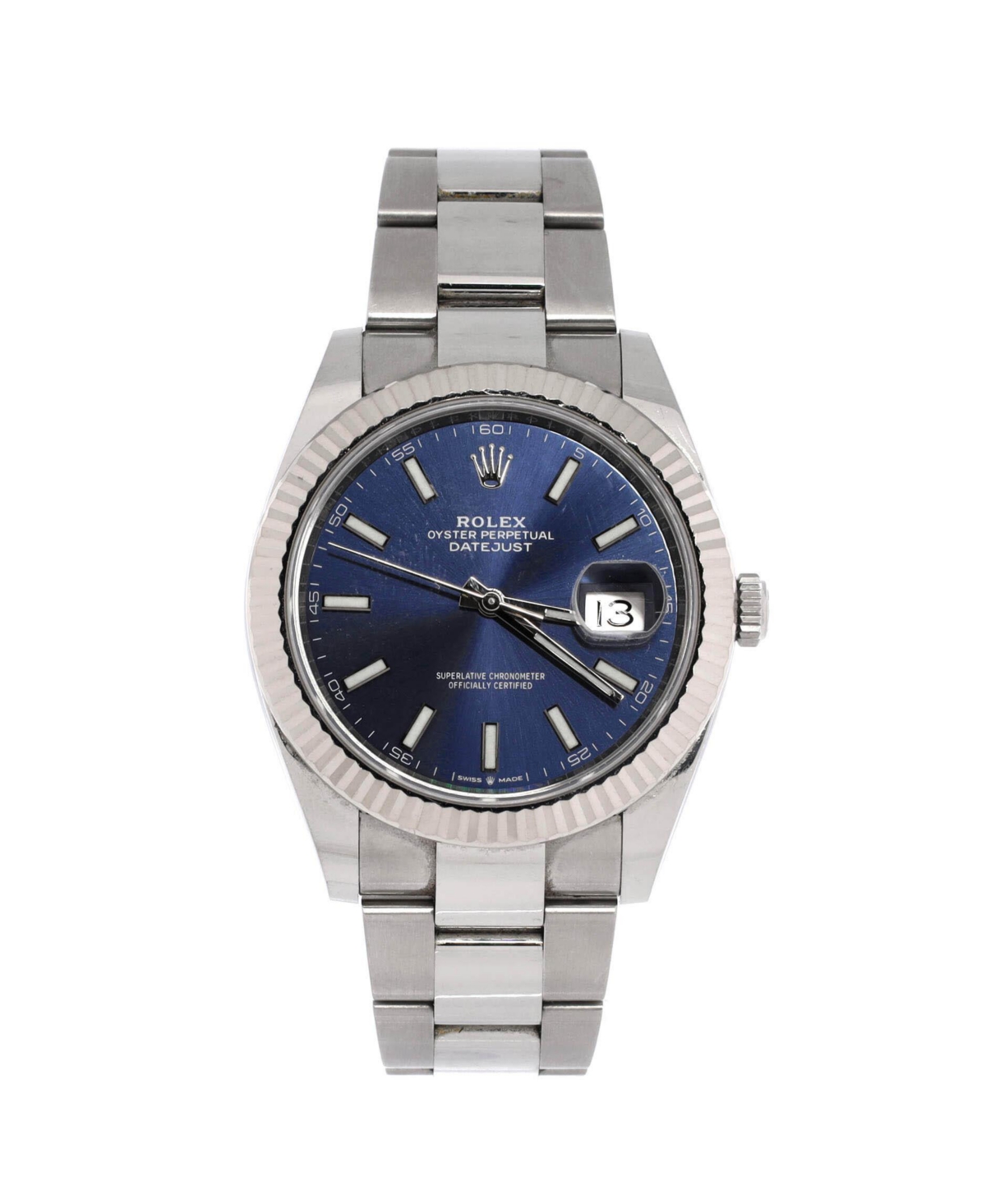 PreOwned Rolex Oyster Perpetual Datejust Automatic Watch in Stainless Steel and White Gold 41mm  Dial color blue