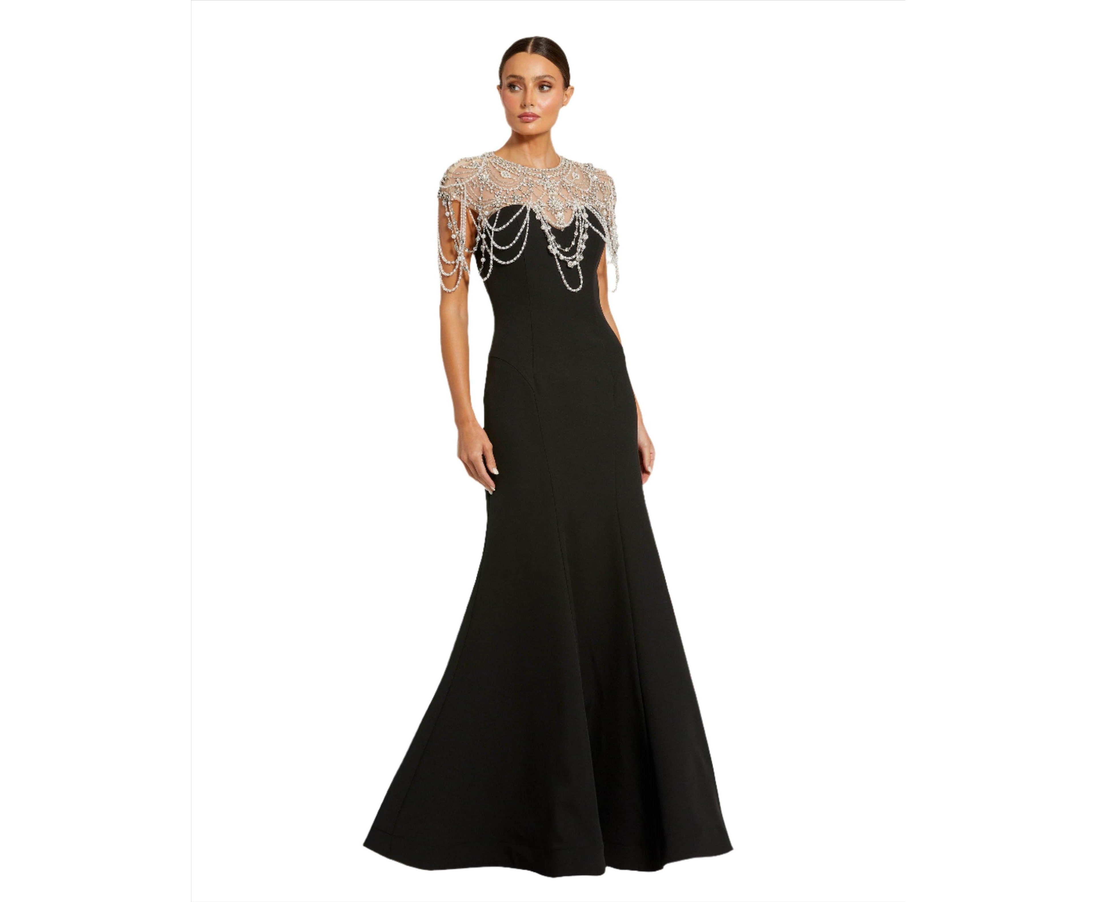 Mac Duggal Women's Draped Pearl Beaded Mermaid Gown
