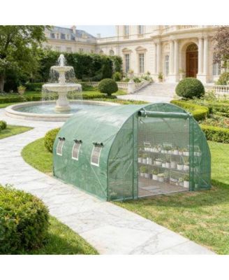 9.7 x 11.3 x 6.4 FT Walk In Tunnel Greenhouse PE Cover Steel for Outdoor Garden