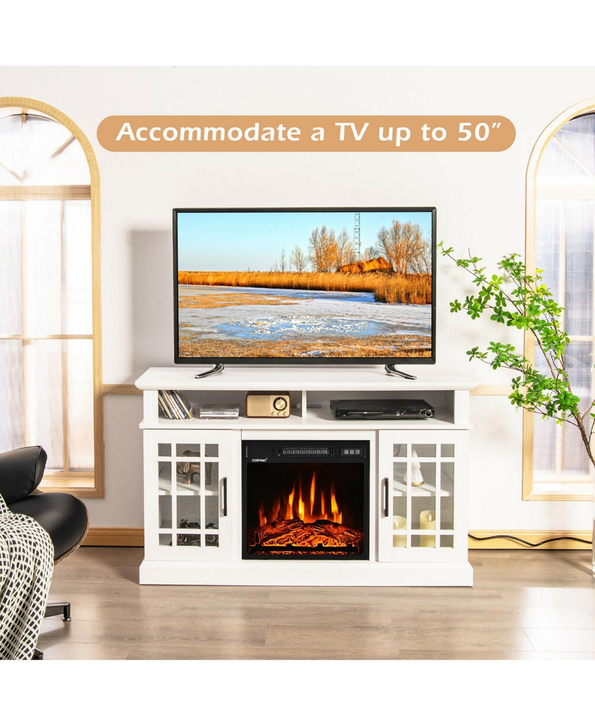 Gymax 48'' Fireplace Tv Stand With 1400W Electric Fireplace for TVs up to 50 Inches