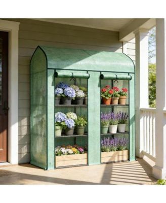 4.7 x 1.5 x 5.4 FT PE Cover Steel Mini Greenhouse for Garden Storage Green