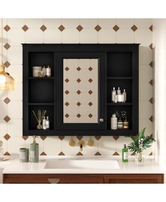 Bathroom Mirror, 35'' x 27.5'' Wall Mounted Bathroom Storage Cabinet with Adjustable Shelves for Over Sink