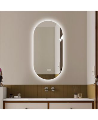 4824 Inch Oval LED Bathroom Mirror, Wall Mounted Anti-Fog Touch Screen Vanity Mirror with 3 Color Temperatures for Home